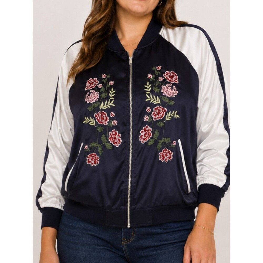 American Rag Embroidered Satin Bomber Jacket
